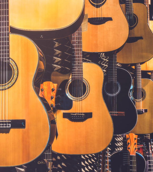 guitars hanging in music shop